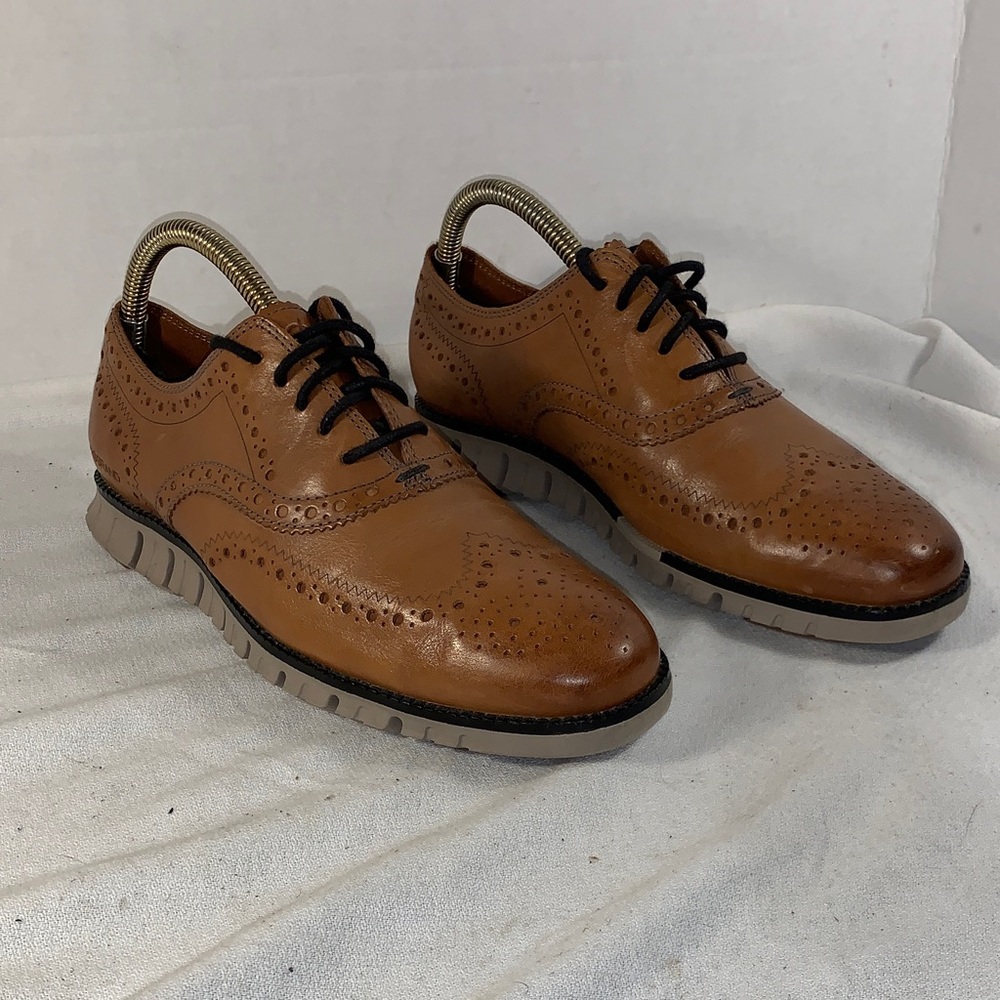 Cole Haan Men's ZeroGrand Tan Leather Wingtip Oxford Dress Shoes